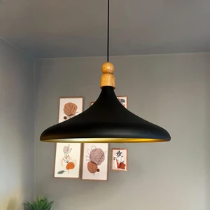 45  cm  Çap Champion  x l Siyah Kalın Ahşap Boncuk Avize Tekli Sarkıt Lamba Restoran Salon Mutfak Avize