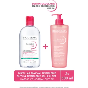 Hassas ve Normal Ciltler 500 ml H2O Micellar Makyaj Temizleme Suyu & 500 ml Temizleme Jeli 2'li Set