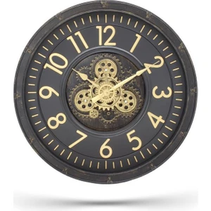 Premium Serisi Antik Eskitme Kadranlı Döner Çarklı 60 Santimetre Ev ve Ofis Duvar Saati Latin Rakamlı Siyah