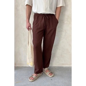 Erkek Beli Lastikli Baggy Kalıp Keten Pantolon