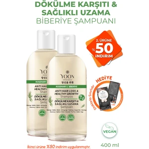 YOON 2'li Set Hızlı Saç Uzatma ve Saç Dökülme Karşıtı,  7 Aktifli Biberiyeli Tuzsuz Şampuan 400 ml x 2 adet