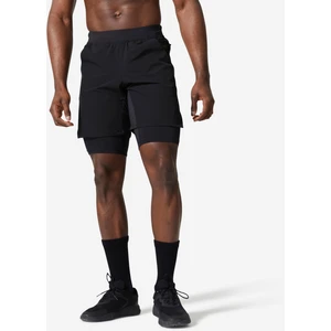 Domyos Erkek 2'Si 1 Arada Spor Şortu - Fermuarlı Cep - Siyah - 500