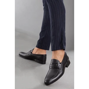 Dilimler Ayakkabı Hakiki Deri Kösele Bağsız Siyah Erkek Klasik Ayakkabı