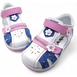 Ortopedik Kız Bebek ve Çocuk Sandaleti KBTKL2407 Kot Mavi Beyaz 24