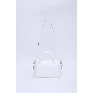 Beyaz Shk184 Suni Deri ,Fermuarlı Tek Bölmeli ,Askılı El, Kol ve Omuz Çantası