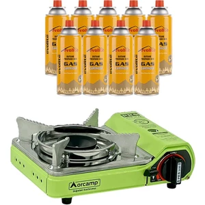 mini portatif kamp ocağı yeşil + 9 evolite 227 gr gaz kartuşu evo-006-a8