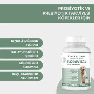 Kahu Naturals Floravital, Köpekler Için Probiyotik ve Prebiyotik Desteği, 60 Tablet