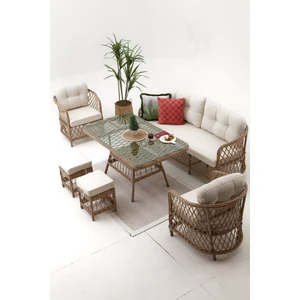 Palm Alüminyum Rattan Bahçe Balkon Oturma Grubu (3+1+1+Masa ) Cappucino -Krem