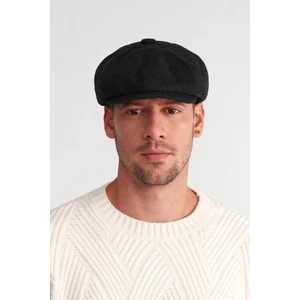 İtalyan Kasket Siyah Erkek Şapka Yün Karışımlı Kasket