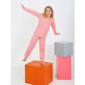 Düğmeli Kız Uzun Kollu 'hoho' Model Pijama Takımı