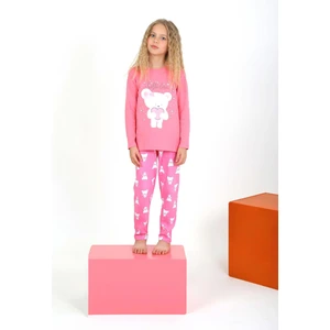 Kız Çocuk Uzun Kollu Fiyonklu Ayıcık Model Pijama Takımı