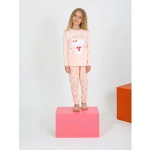 Kız Çocuk Uzun Kollu Fiyonklu Ayıcık Model Pijama Takımı