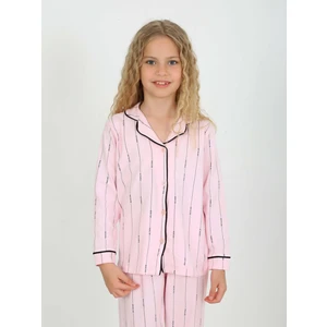 Kız Çocuk Uzun Kollu Düğmeli, Pijama Takımı Stay Focused Pembe