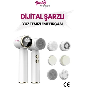 Beauty Vogue 6 Başlık 3 Aşamalı LED Şarjlı Ekranlı Peeling Yüz Masaj Cilt Bakım Cihazı Aleti Frimatör Brush