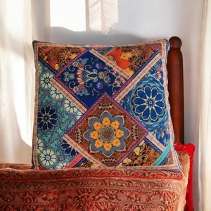 Dijital Baskı Çok Renkli Etnik Vintage Desenli Pamuklu Kırlent Kılıfı