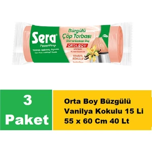 Çöp Torbası Büzgülü Vanilya Kokulu Orta Boy 15 Li 55 x 60 cm x 3 Paket