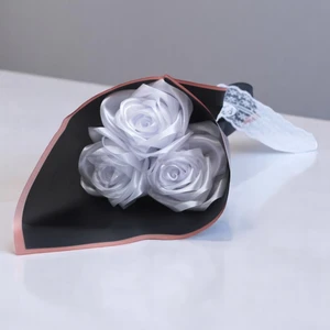 Üçlü (3'lü) Gül Buketi, Hediye Saten Gül Buketi, Kırmızı, Sarı, Mavi, Siyah Saten Gül Buketi