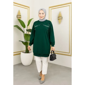 Kadın Inci Detaylı Uzun Sweatshirt Tunik