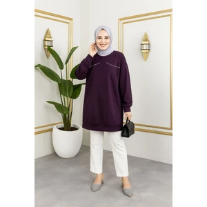Kadın Inci Detaylı Uzun Sweatshirt Tunik