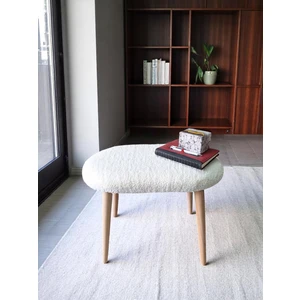 Minimalist Teddy Kumaş Tabure, Ahşap Ayaklı Tabure, Salon, Ofis, Makyaj Masası, Yemek Masası