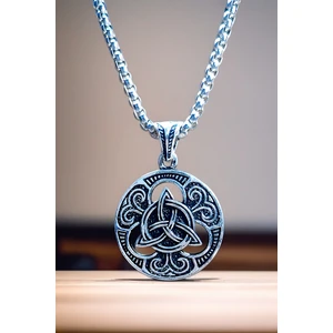 Gümüş Kaplama Krom-Çelik Erkek Kolye Madalyon Iskandinav Viking Kelt Üçlüsü