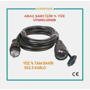 Arac Şarjı Için (10-40 Metre Arasi) 3x2.5 Ttr Hes Veya Öznur Kablo Tam Bakir Uzatma Seyyar Kablo