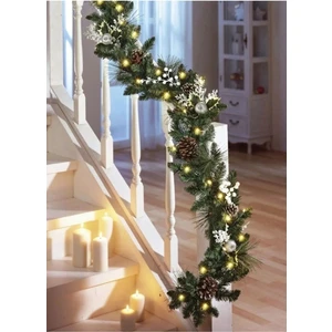 270 Cm Yılbaşı Çam Garland – 240 Dal Yoğun Çam Dalı, Doğal Görünümlü Noel Süsü, Süslemeler Hariç, 10 Metre LED Işık Hediyeli, Kapı-Merdiven-Şömine Dekoru İçin Uygun