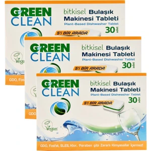 Green Clean Bitkisel Bulaşık Makinesi Tableti 30'lu x 3 Adet