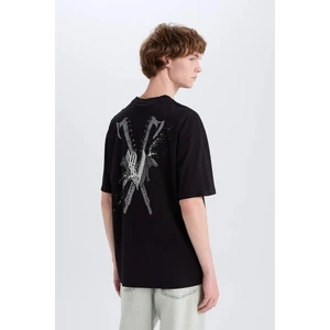 %100 Pamuk Vikings Valhalla Boxy Fit Bisiklet Yaka Sırt Baskılı Kısa Kollu Tişört E3277AX25SM