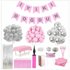 Pembe-Gümüş Doğum Günü Seti