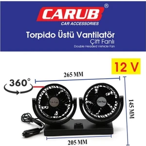 12V VANTİLATÖR (ÇAKMAK FİŞLİ) (TORPİDO ÜSTÜ) (ÇİFT FANLI)