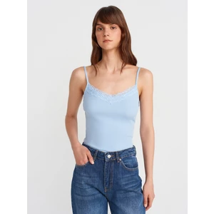 21015 Dantel Detaylı Top-Açık Mavi