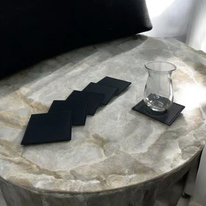 6’lı Termo Deri Özel Dikişli Bardak Altlığı - Kahve Altlığı Fincan Altlığı (8x8,5 cm )