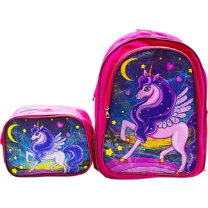 2 Bölmeli Unicorn Ilkokul Okul Sırt Çantası ve Beslenme Çantası Pembe KOD:1308