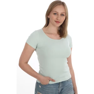 Kadın Fitilli Likralı Pamuk Basic Tshirt