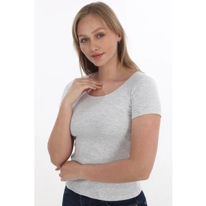 Kadın Fitilli Likralı Pamuk Basic Tshirt