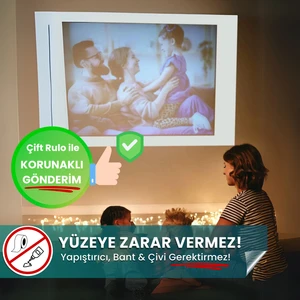 150X220 cm Projeksiyon Perdesi, Korunaklı Gönderim, Ev Sineması, Yapışkansız Duvar Perdesi