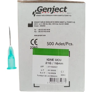 - Enjektör İğne Ucu 16 mm Veteriner Yeşil Kısa 21G - 500 Adet