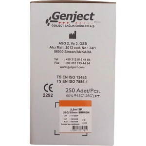 - 2.5 ml 3p 25G Turuncu 25 mm Aşı Enjektörü - 250 Adet