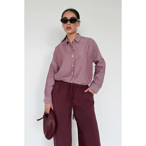 Bordo Çizgili Kadın Gömlek MG2410