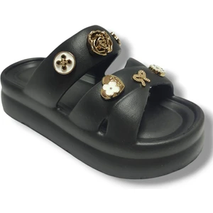 510-25 Eva Taşlı Çift Bantlı Kalın Taban Kadın Terlik