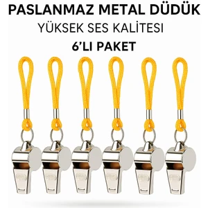 Milena Life 6 Adet Sarı İpli Paslanmaz Metal Deprem Düdüğü Hakem Can Kurtaran Düdüğü Yüksek Sesli ve Dayanıklı