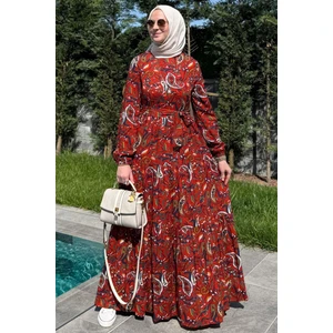 Şal Desenli Elbise Kiremit