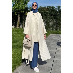 Rabia Şamlı Kadın Çizgili Kap  Keten Dokuma 125 cm Uzunlukta