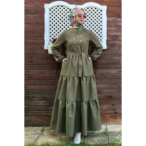 Rabia Şamlı Haki Gabardin Elbise