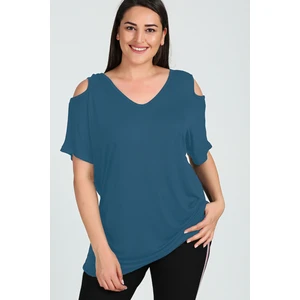 Büyük Beden Omuzu V Pencere Kısa Kol Bluz