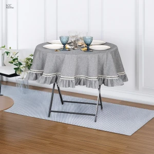Gri Antrasit Özel Seri Yuvarlak Fırfırlı Masa Örtüsü
