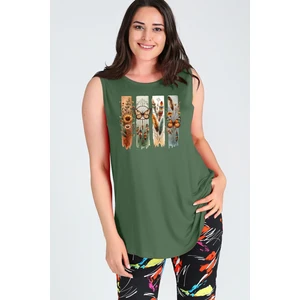 Büyük Beden Boho Kelebek Baskılı Kolsuz Viskon Basic Bluz