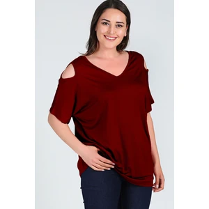 Büyük Beden Omuzu V Pencere Kısa Kol Bluz