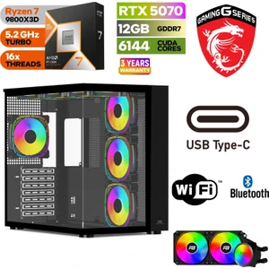 Gaming Pc Ddr5 – Rtx 5070 12 GB – Ryzen 7 9800X3D – 32GB – 64GB Ddr5 Ram – 1 Tb M.2 SSD – Sıvı Sogutmalı -  Windows 11 Pro – Masaüstü Bilgisayar